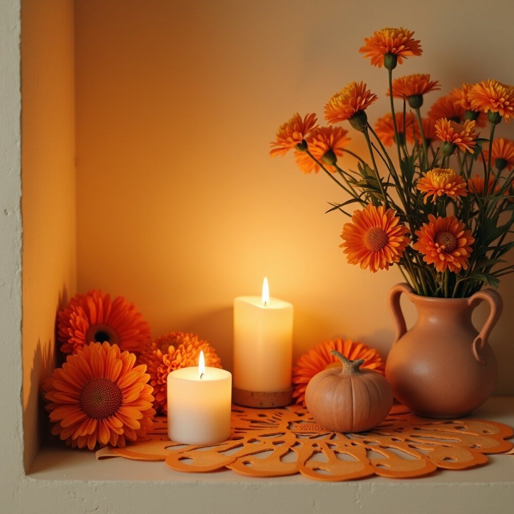 Ofrenda Día de Muertos Moderna en estilo editorial moderno para inspiración visual en México