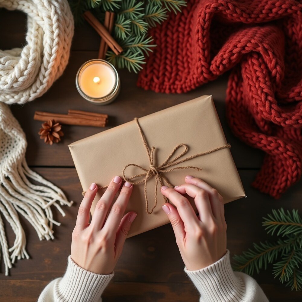 Regalos Hechos a Mano Navidad en formato cuadrado para redes sociales, estética mexicana