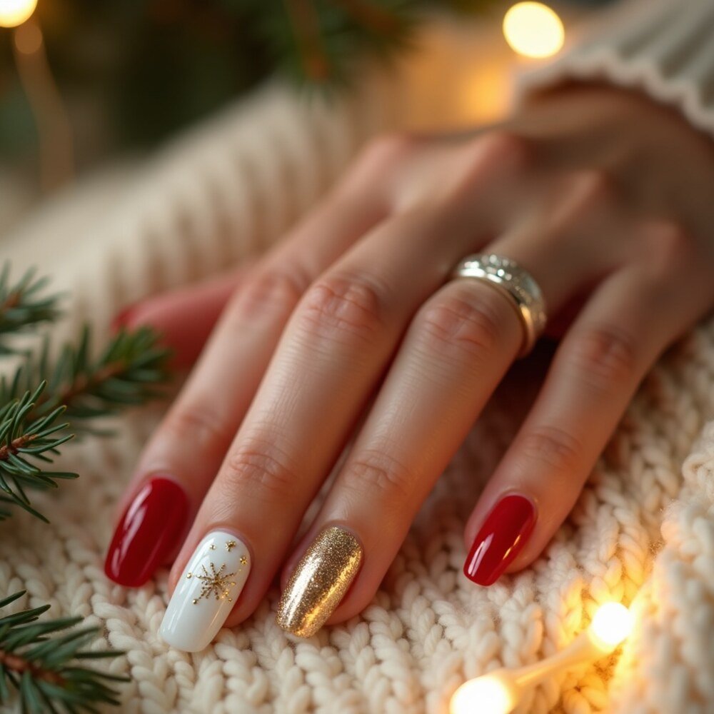 Uñas Navideñas 2026 - imagen cuadrada Uñas Navideñas 2026 en formato cuadrado para redes sociales, estética mexicana