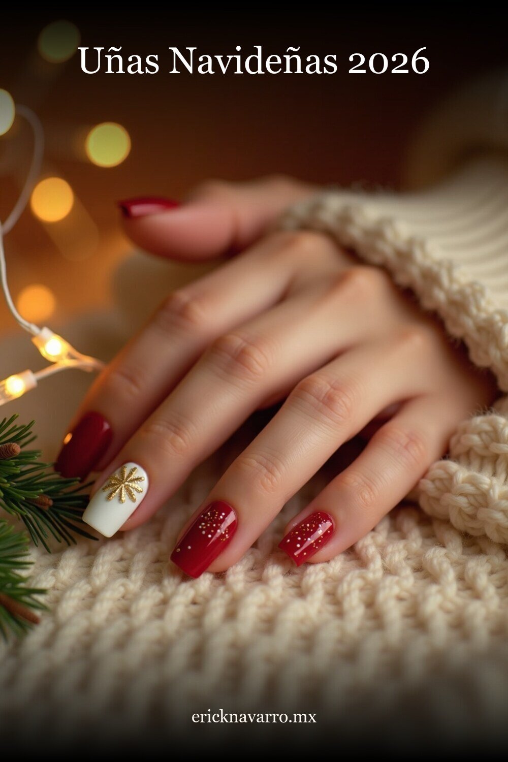 Uñas Navideñas 2026 - imagen pinterest Uñas Navideñas 2026 en formato vertical estilo Pinterest para inspiración visual